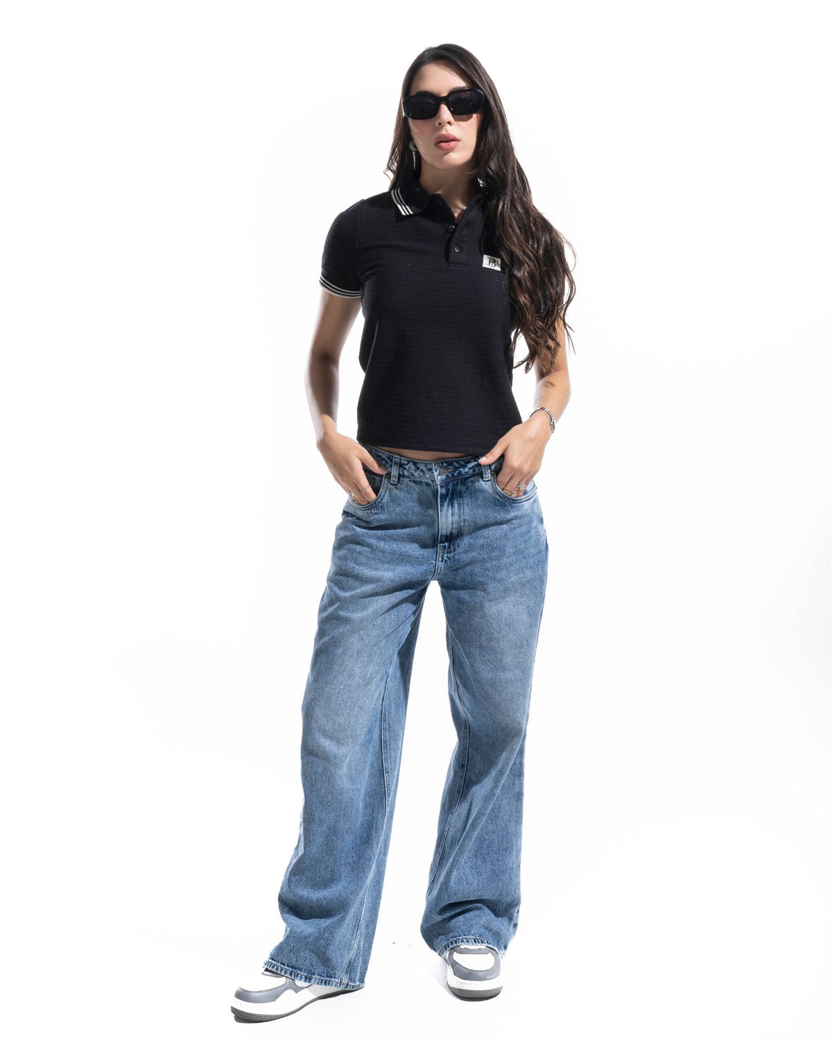Camiseta Polo Riviera Negra Mujer