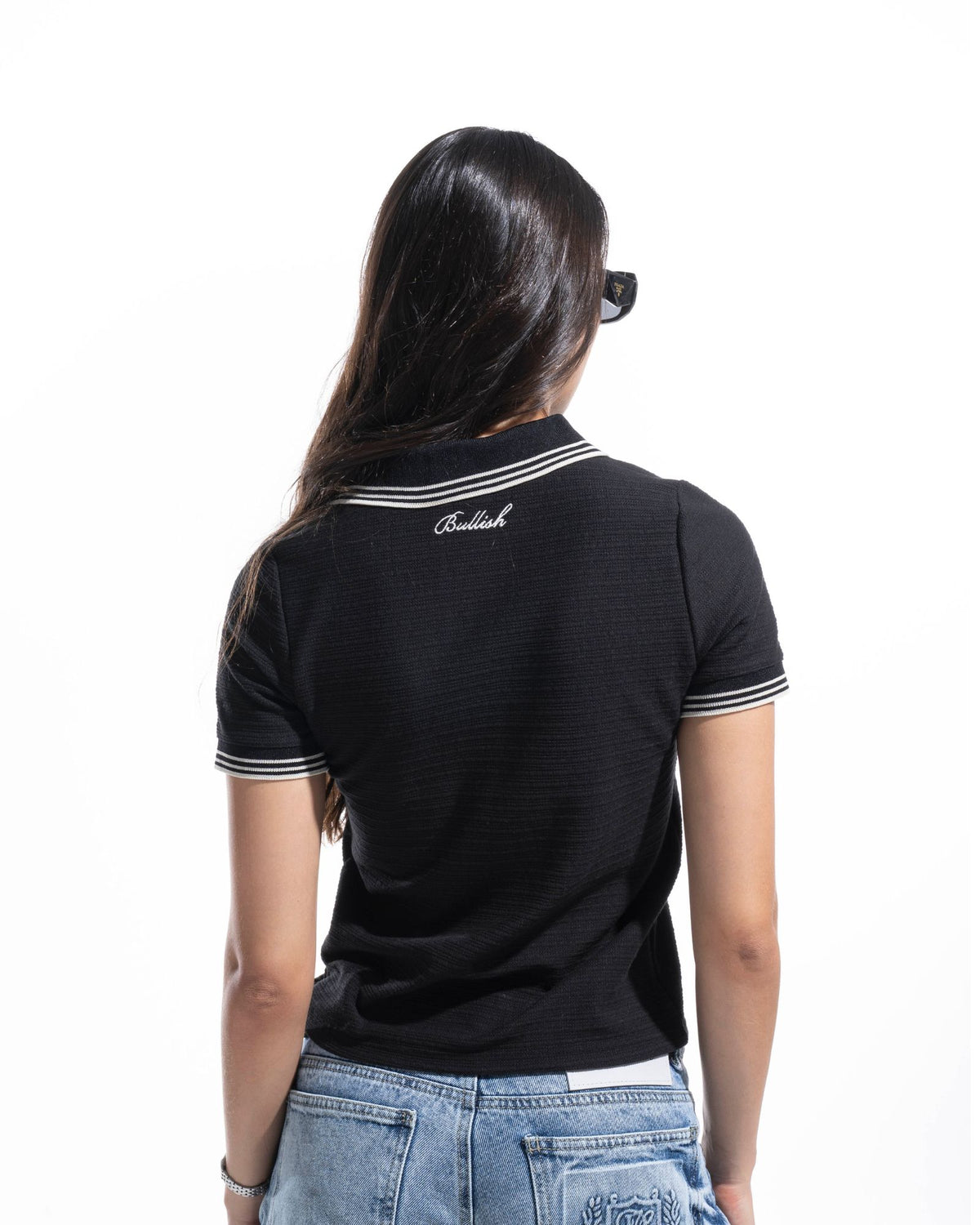 Camiseta Polo Riviera Negra Mujer