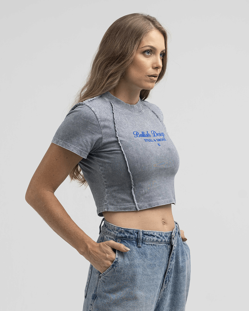 BABY TEE FRAME MUJER GRIS LAVADO