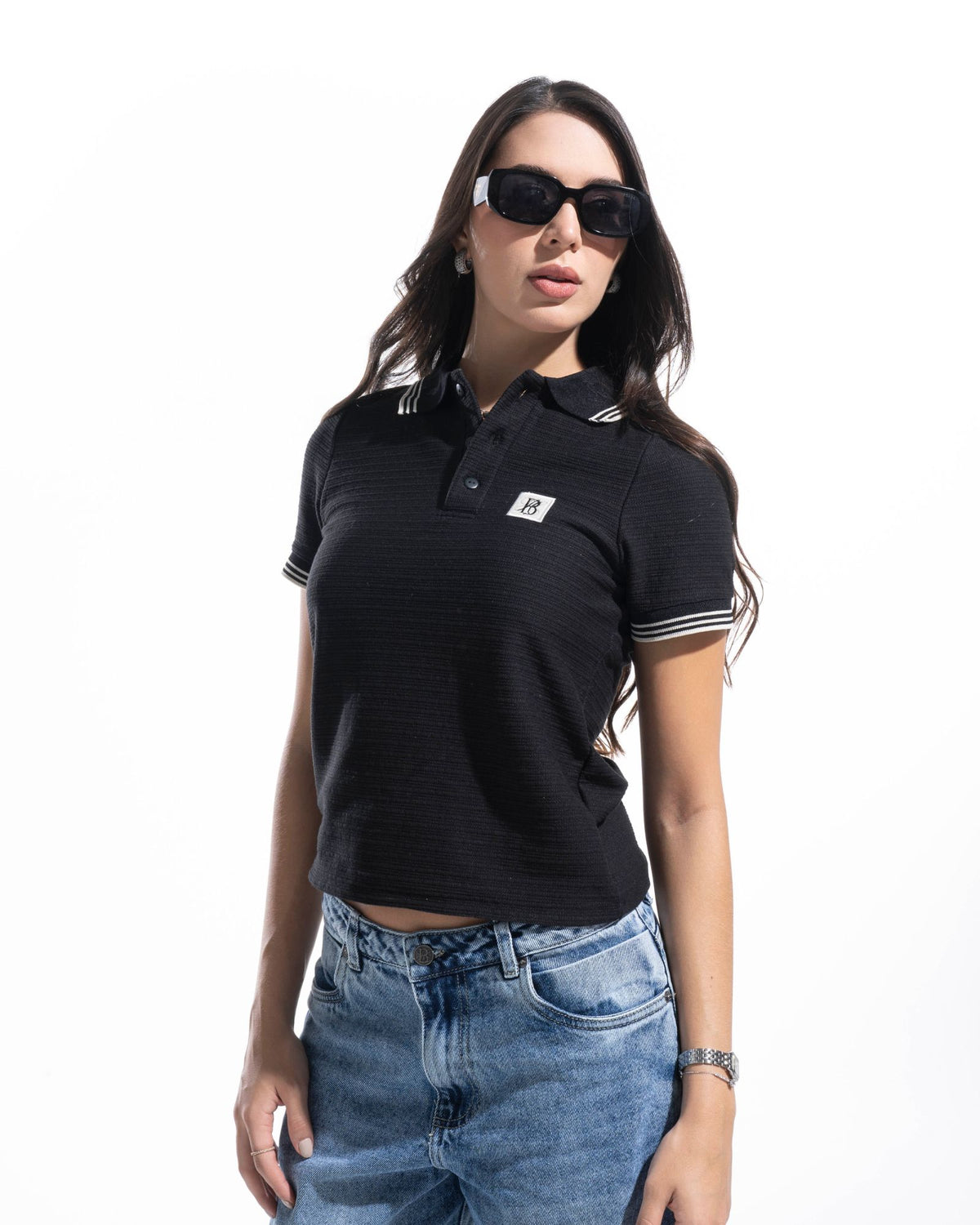 Camiseta Polo Riviera Negra Mujer