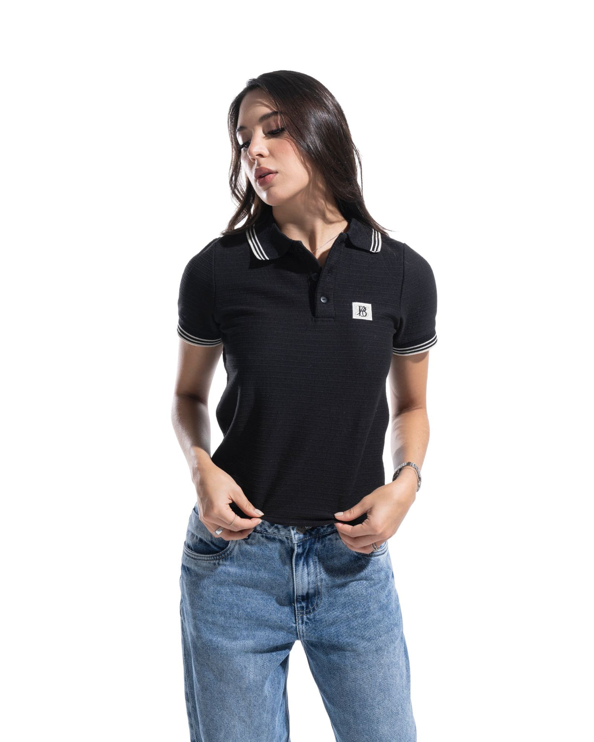 Camiseta Polo Riviera Negra Mujer
